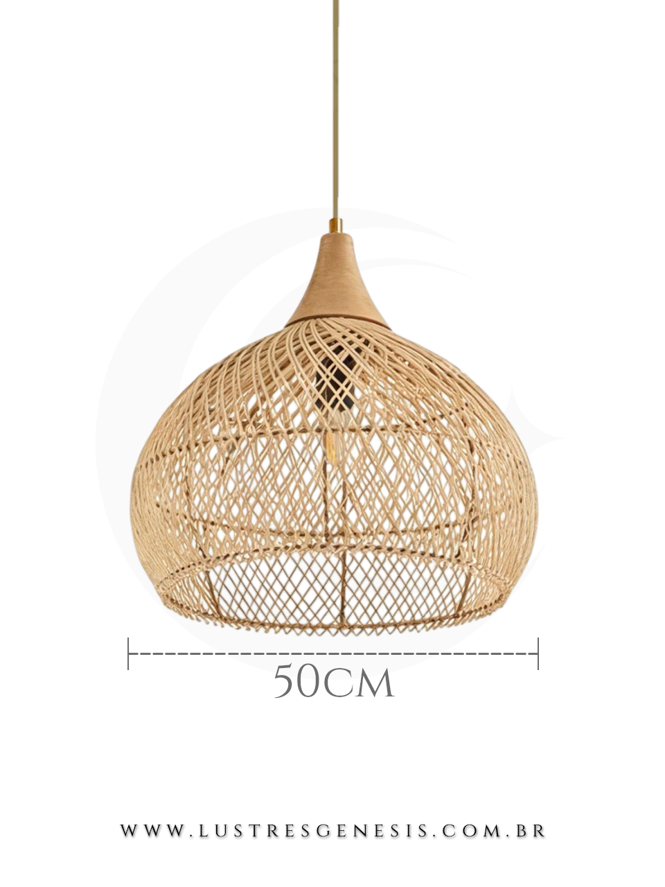 L&uacute;minaria Pendente de Rattan Natural &Oslash;40cm Dourado com Canopla Madeira para Bancada Cozinha &Aacute;rea Gourmet, Lav